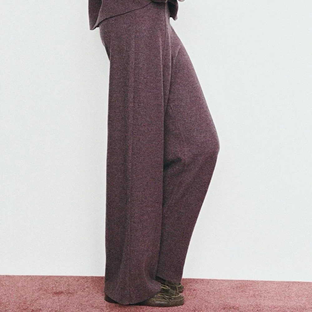 Zara NWT burgundy soft elastic waistband straight leg knit casual pants